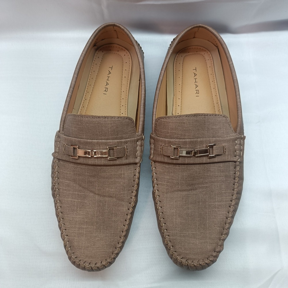 Tahari Jester Mens 10.5‎ Bit Loafers Tan Brown Fabric Driving Moccasins Casual - Picture 3 of 7